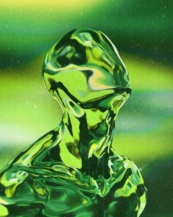 Prismatic metallic figure in a streaked light void